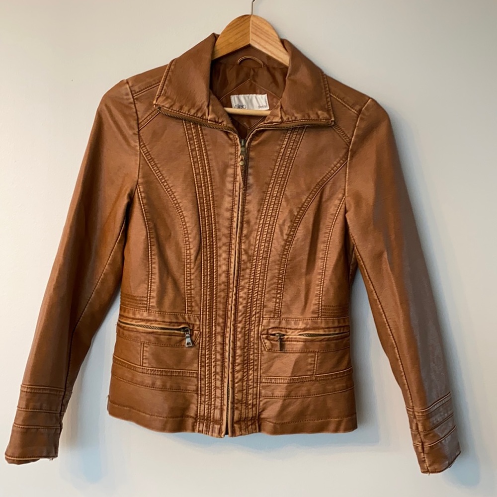 Cleo Tan Faux Leather Jacket Sz XSP